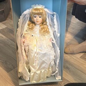 Charming Bridal Doll with Blonde Hair and White Gown